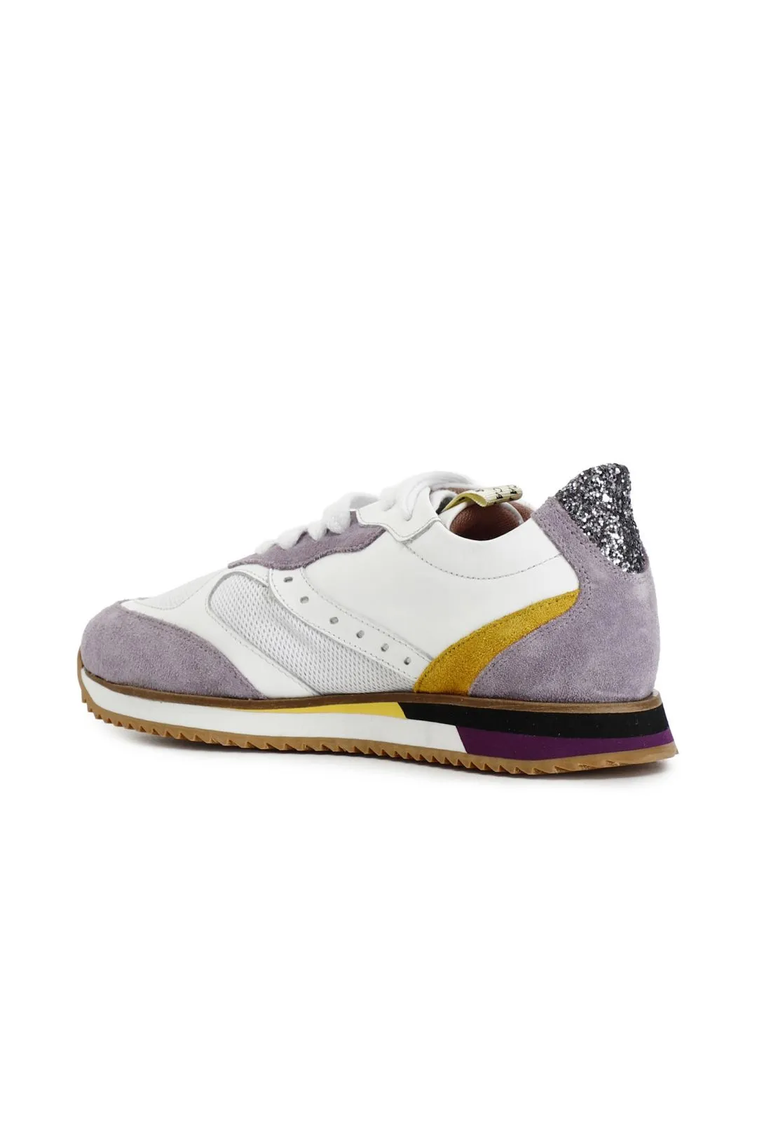 sneakers in pelle e tessuto su suola running multi lilla