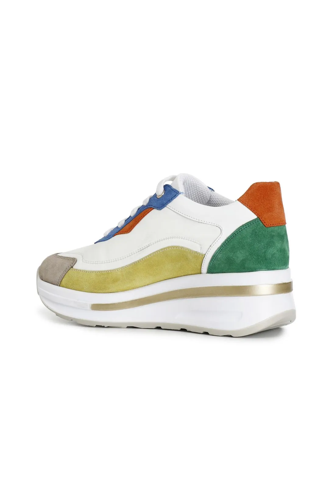 sneakers in pelle scamosciata e tessuto multicolor