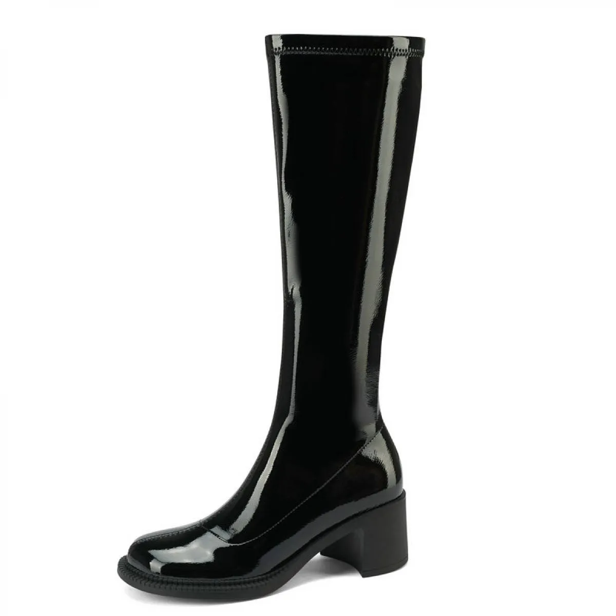 Stivali alti al ginocchio da donna stile retrò Autunno Inverno Abito conciso da lavoro Casual Tacchi spessi Scarpe in vera pelle