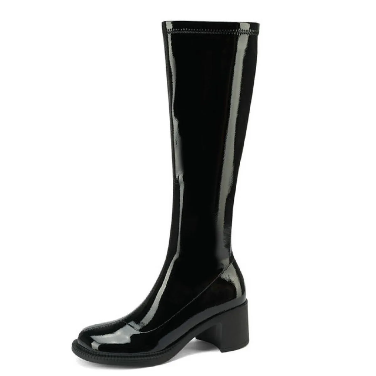 Stivali alti al ginocchio da donna stile retrò Autunno Inverno Abito conciso da lavoro Casual Tacchi spessi Scarpe in vera pelle