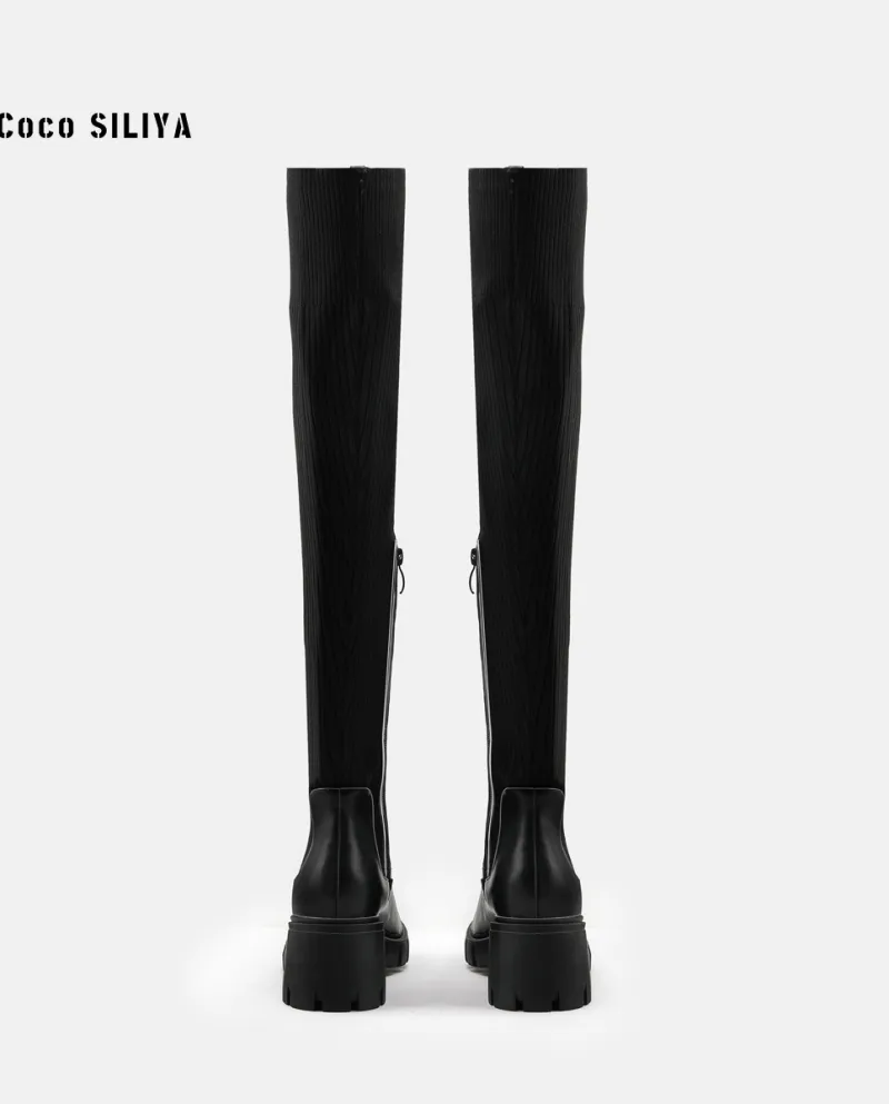 Stivali elastici color carne con tacco alto da donna Nuovi stivali sopra il ginocchio per lautunno e linverno