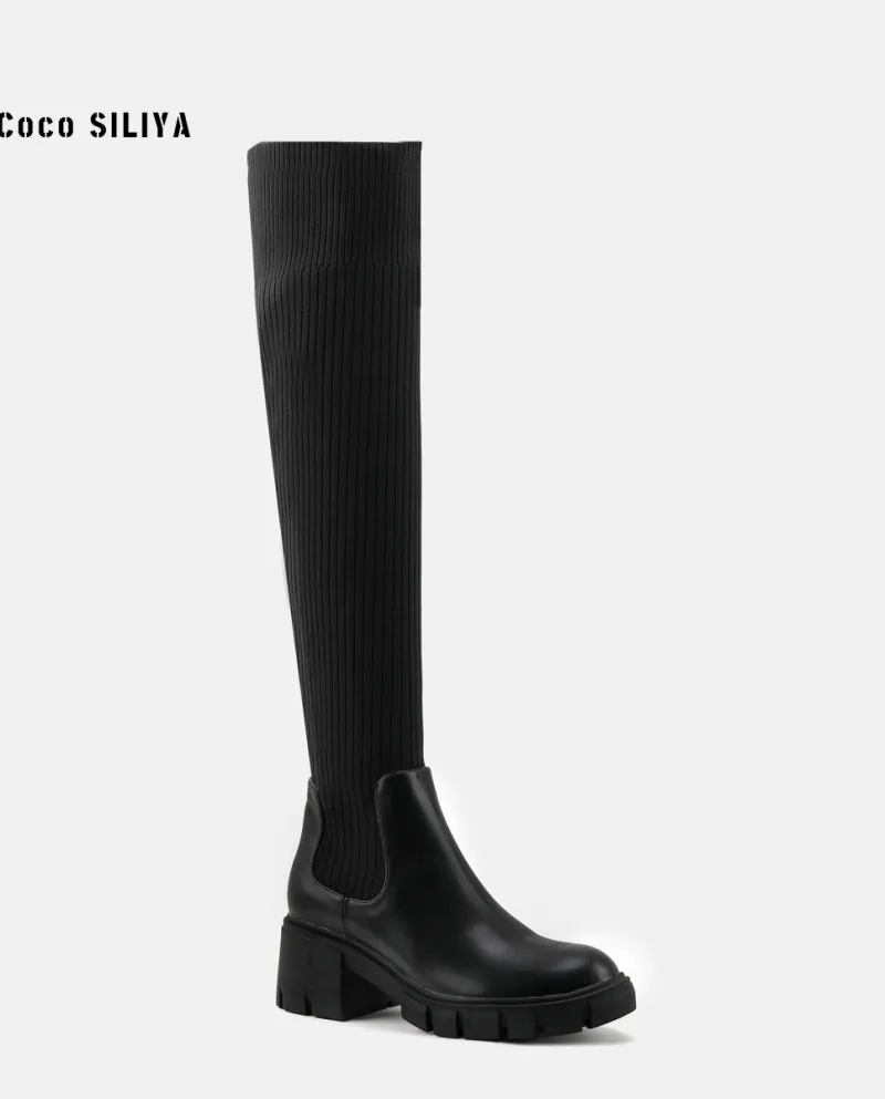 Stivali elastici color carne con tacco alto da donna Nuovi stivali sopra il ginocchio per lautunno e linverno