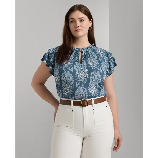 Top a fiori in jersey con fiocco