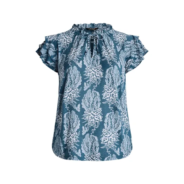 Top a fiori in jersey con fiocco