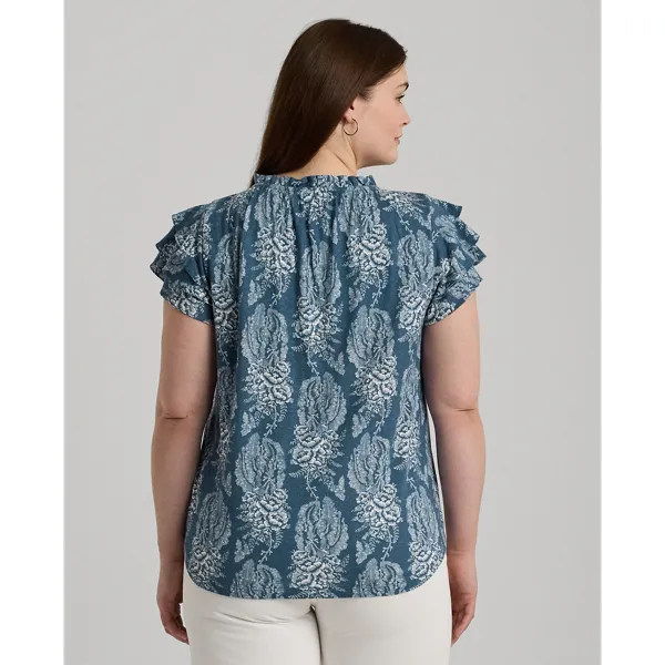 Top a fiori in jersey con fiocco