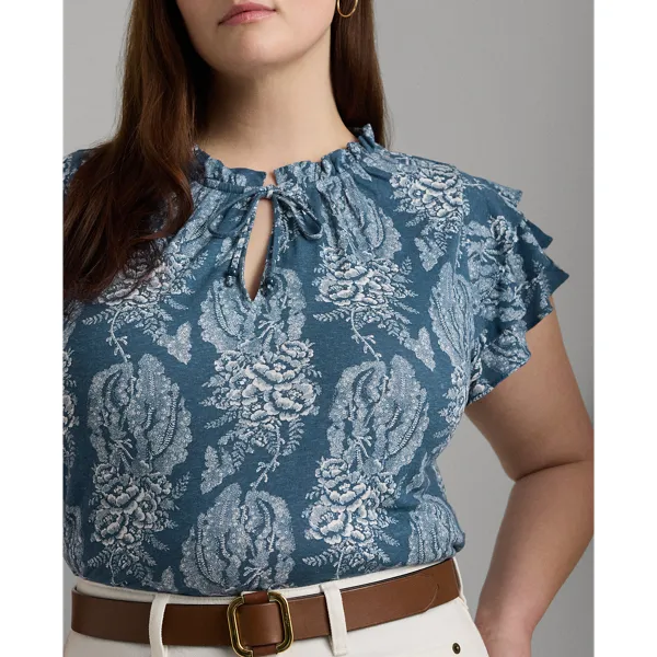 Top a fiori in jersey con fiocco