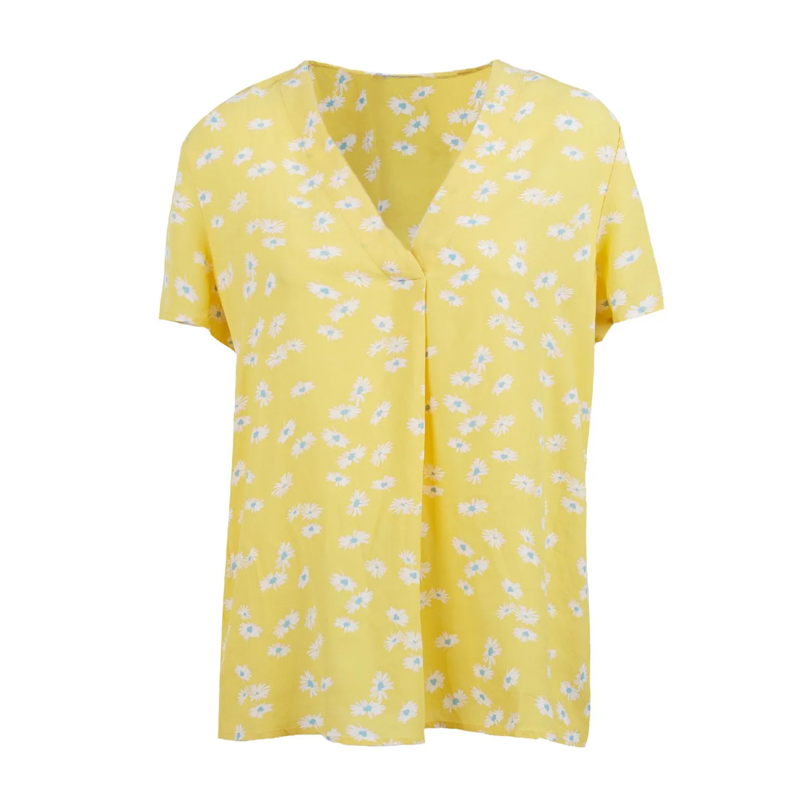 Top giallo maniche corte in fantasia a fiori