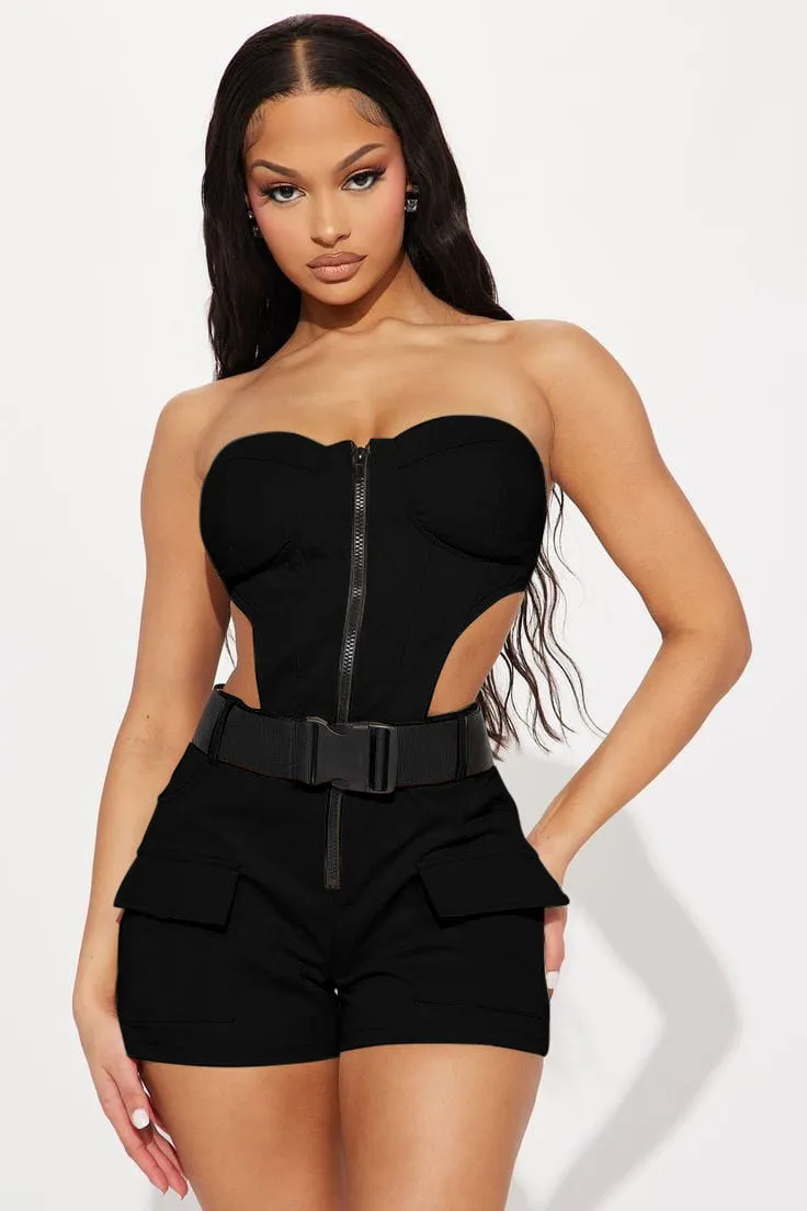 Tutina Donna Scollo Cuore Cerniera Cut Out Aderente Casual Sexy