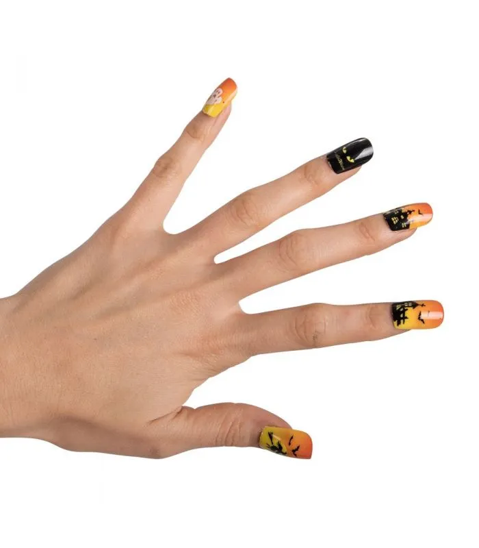 Unghie Halloween arancioni e nere