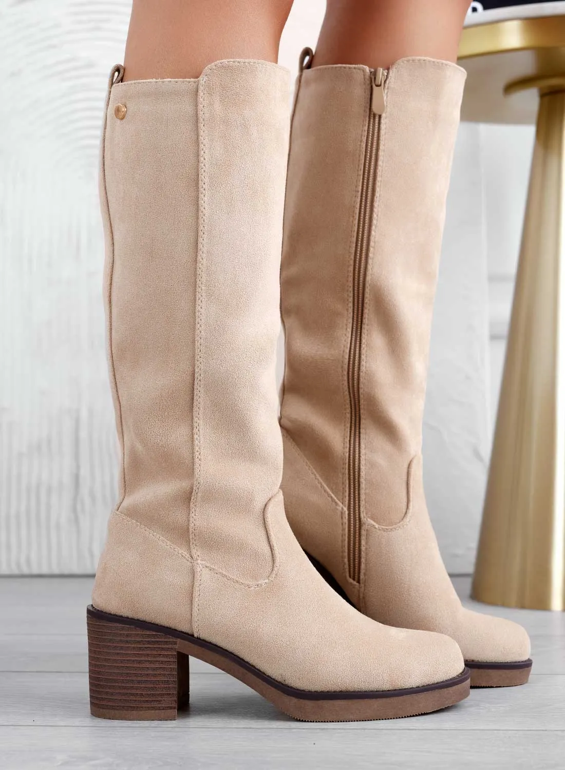 VALERIA - Stivali beige Alexoo con tacco comodo