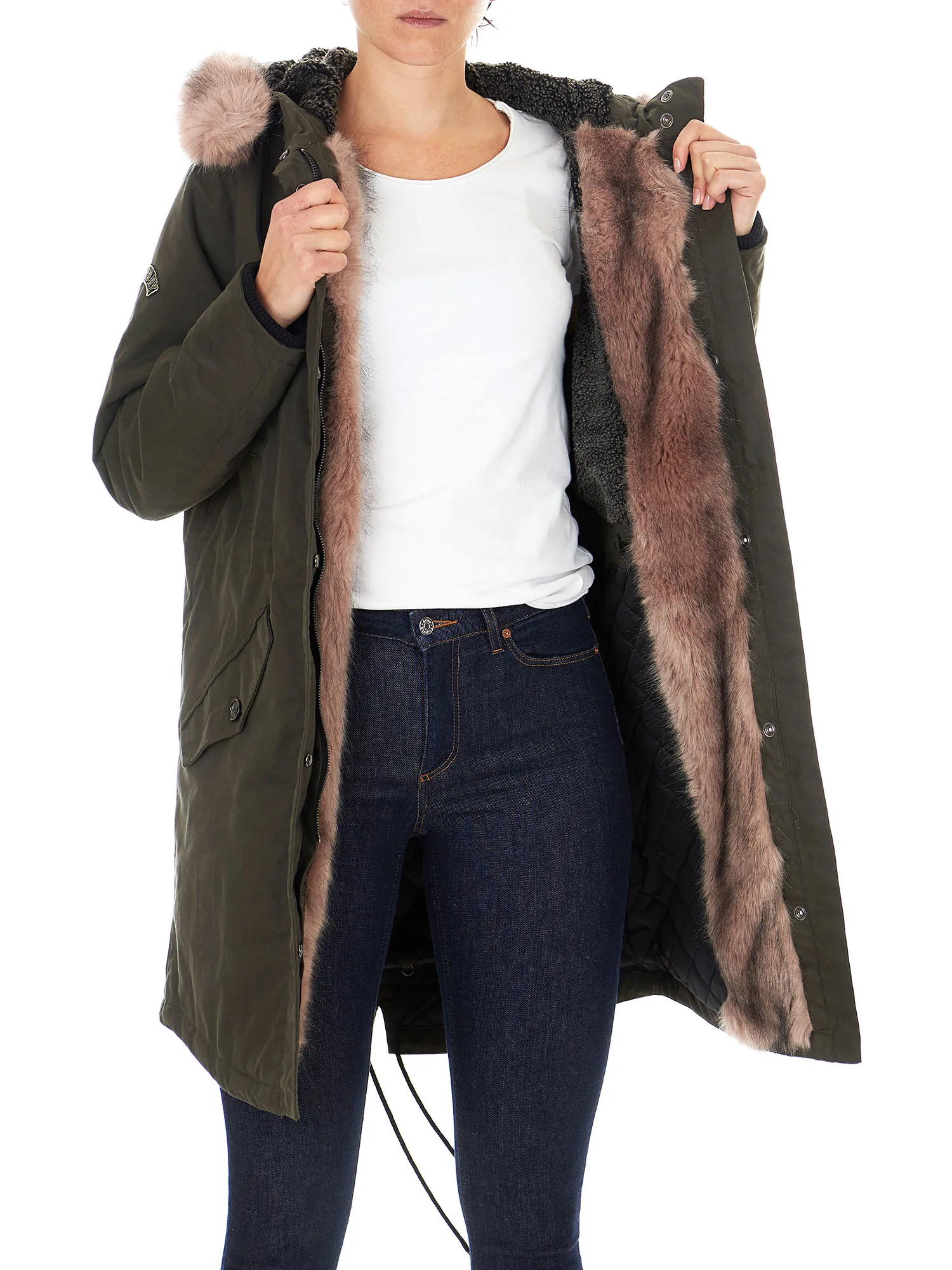 Women's military parka long model with hood